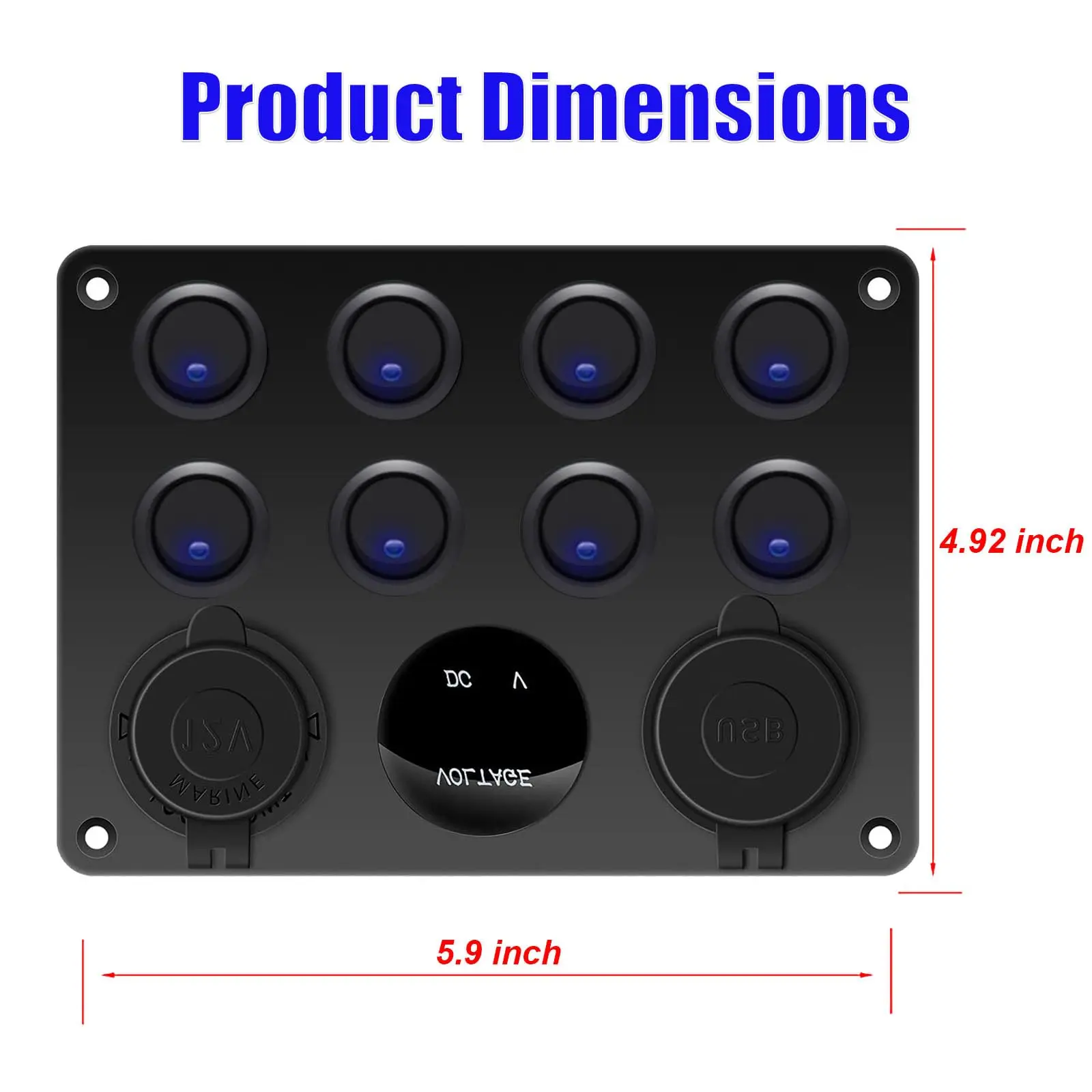Marine Round Rocker Switch Panel 8 Gang QC30 USB Charger Digital Voltmeter Car Socket 12V ON OFF Switch for Boat Truck Trailer