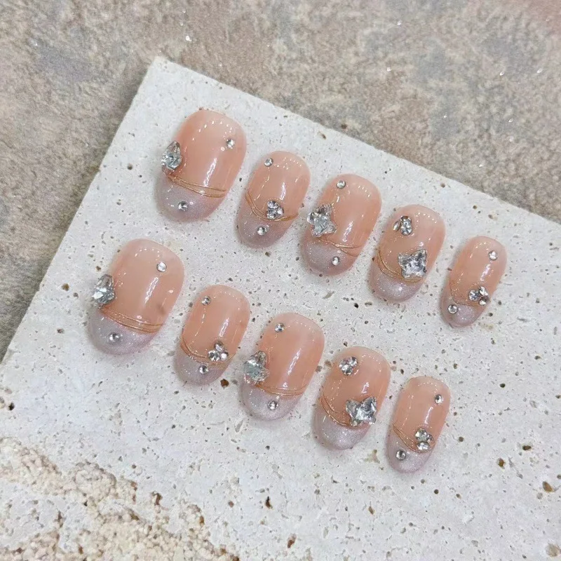 Дизайн #1891 #1897 Роскошные шикарные камни для ногтей Средний гроб сердце жемчуг французский наконечник Ногти Акриловая палочка на ногтях