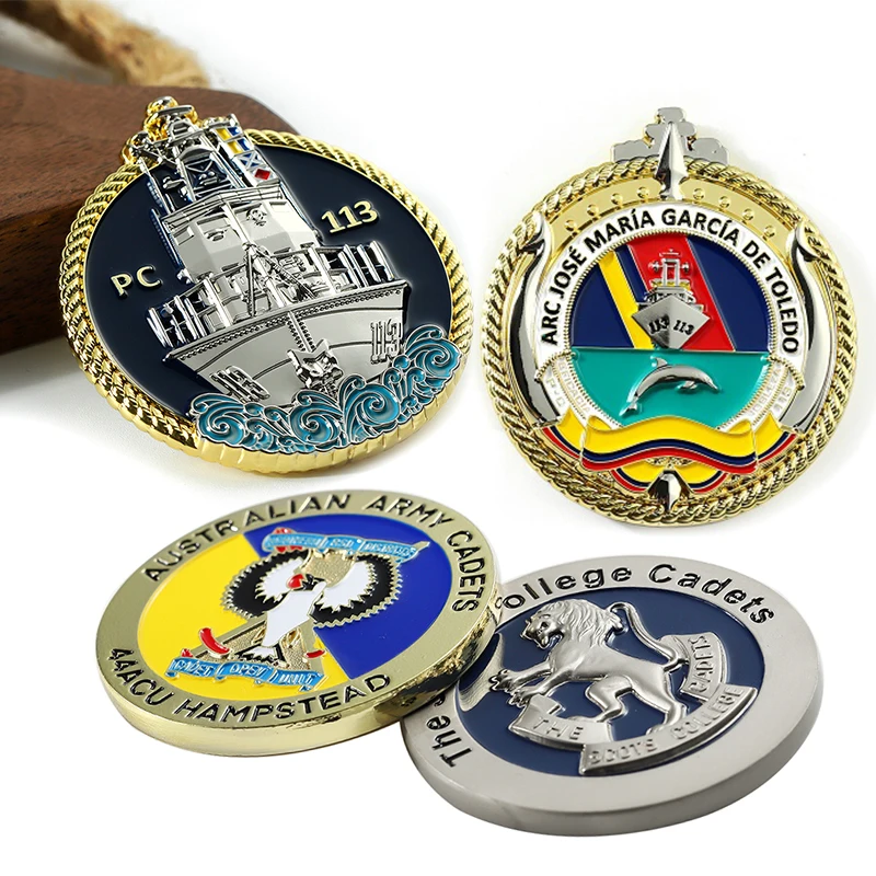 Free Stock Sample Zinc Alloy Made 3D Gold Metal Souvenir Coins Pendants Soft Enamel Custom Challenge Coin for Collection Sale