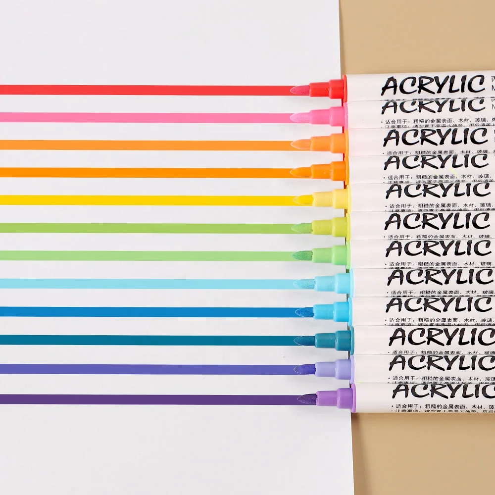 12 Colors Acrylic Paint Pens Set Coloring Pens DIY Art Rock Marker