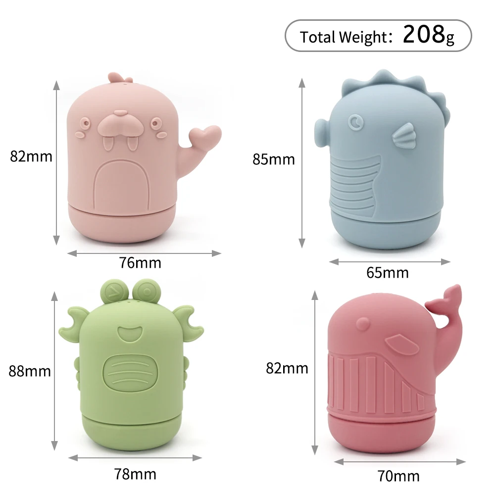Factory BPA Free Soft Mold Free Bath Tub Toy Animal Kids baby Silicone Bath Toys