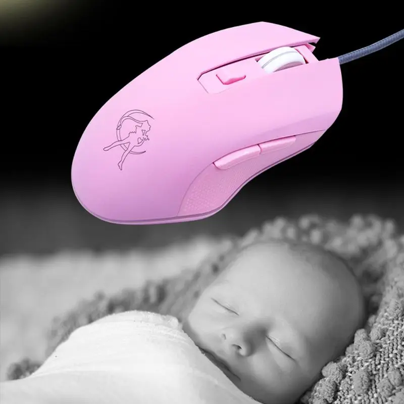 Colorful Optical Gaming Mice Ergonomic USB Wired 6 Buttons for PC Laptop Pink Office Mouse