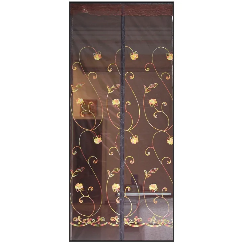 L Deal For Pets Fiberglass Flower Embroidery Magnetic Mesh Summer Anti Mosquito Door Curtain