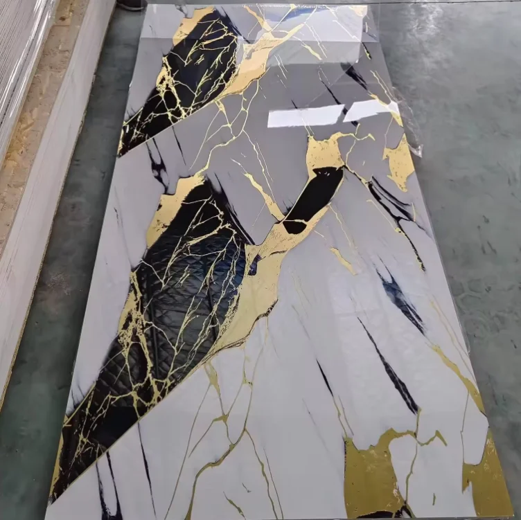Decorative PVC Marble Sheet High Glossy 1200*2440mm 3D design UV marble wall board marble alternatuve Wall panels on sale