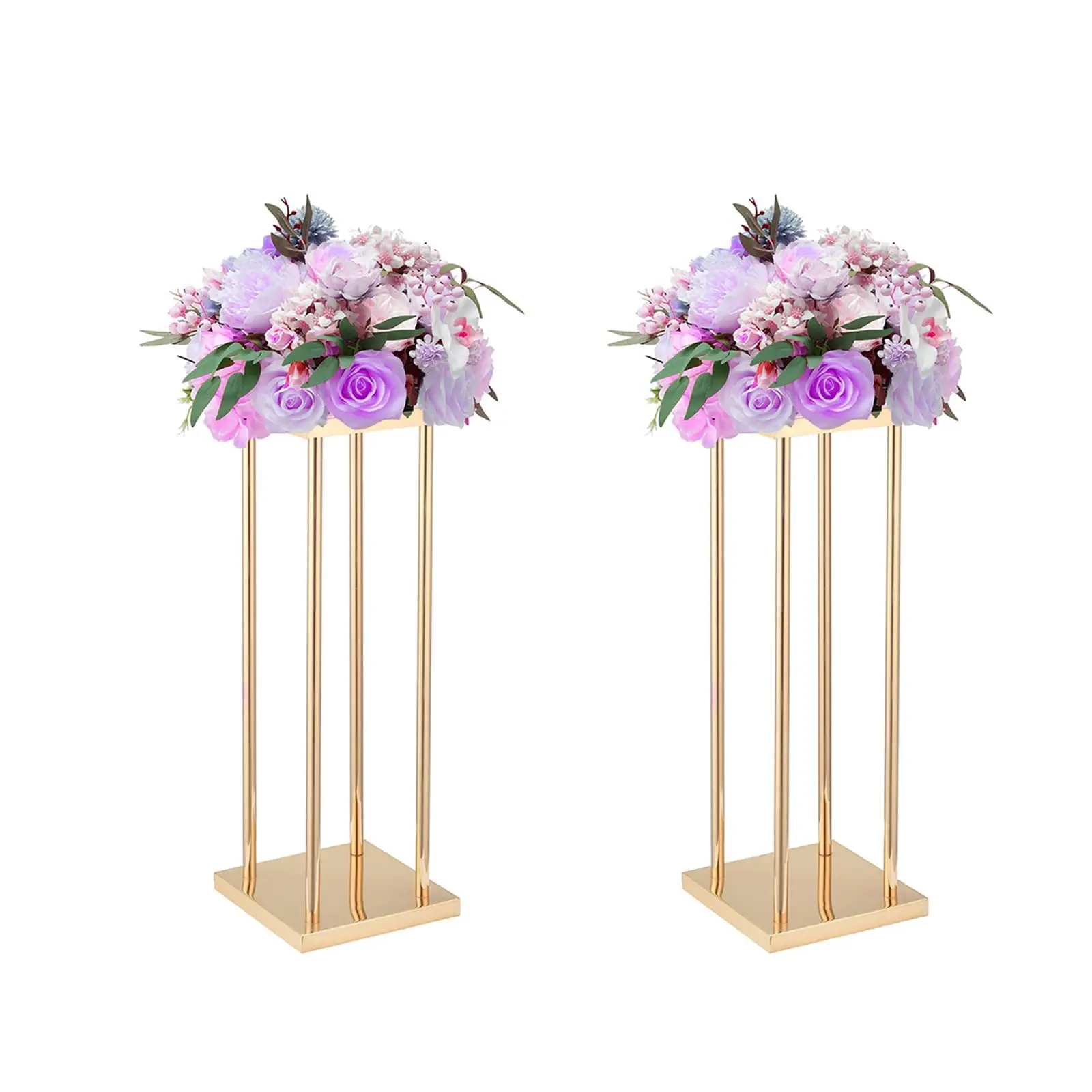 Tall mirror base gold metal square Wedding Table Centerpieces for pillar flowers stand Floor Geometric Vases decoration