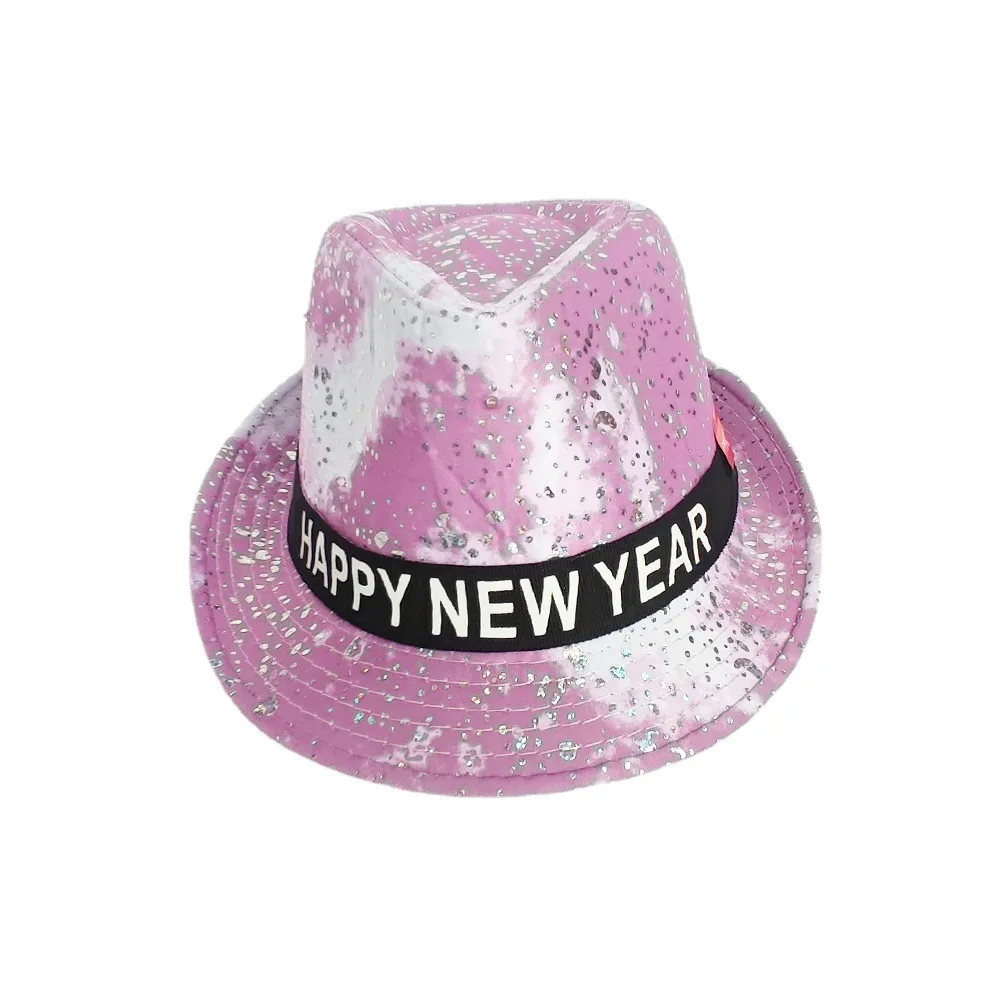 Wholesale Happy New Year LED Luminous Sequin Hats Adult Party Light Up Trilby Hat Festival Carnival Funny Hats