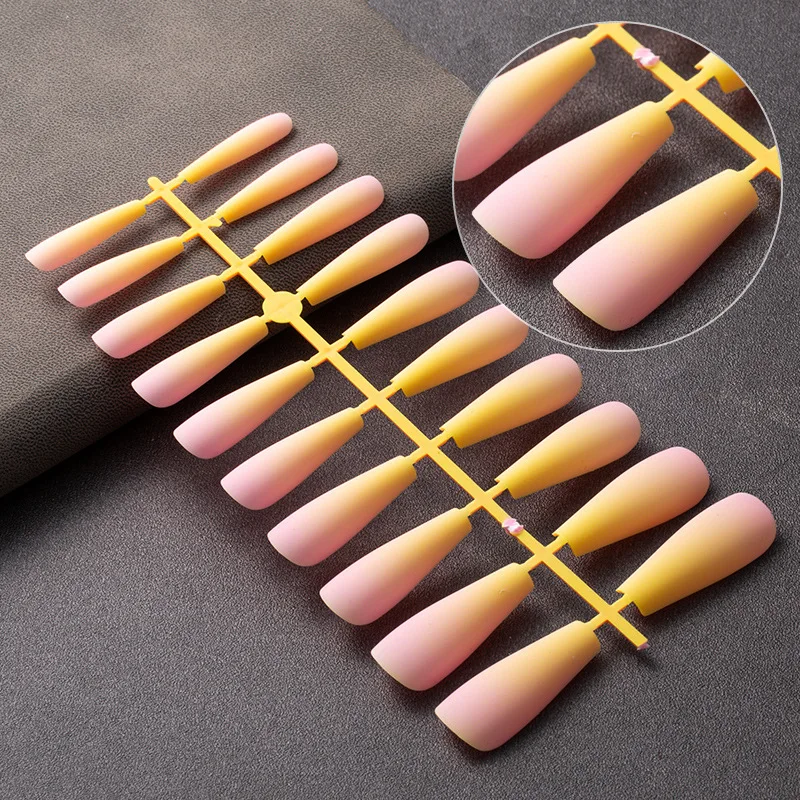Tiktok Hot Matte Ladies Acrylic Artificial False Nails Set Gradual change Full Cover Press on False Nail For Girl