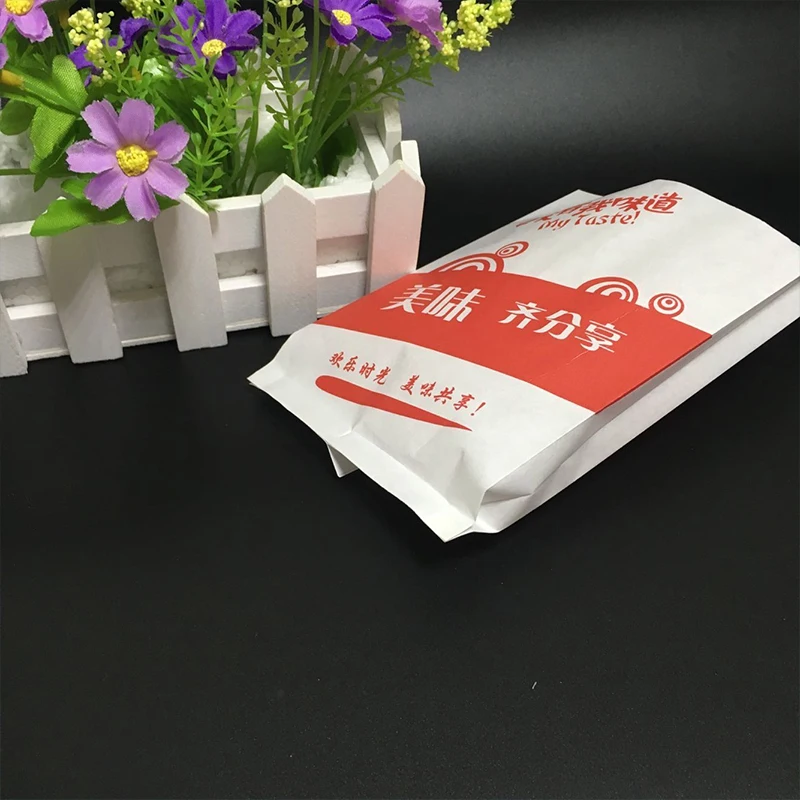 Flexography custom logo Food grade Waterproof and oil-proof Wax Paper disposable food paper bag for fast food