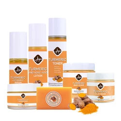 Factory Custom Turmeric Anti-Aging Skin Care Set Facial Care Lotion, Serum, Toner, Scrub, Cream, Mud Mask, Soap