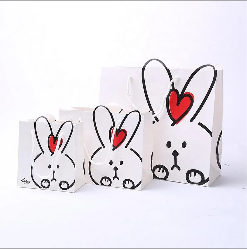 Customization Rabbit Kraft Shopping New Design New Developed Cartoon Paper Gift Bags With Handle