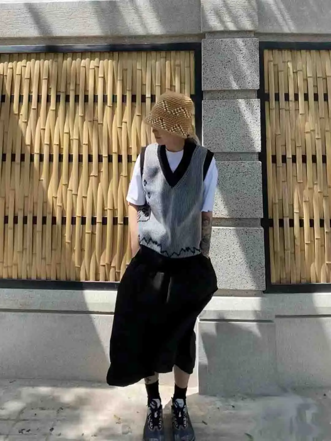 Autumn Casual Crochet Man Wearing Hat Wave Pattern Fishermen Cap Cotton Knitted Bucket Hat