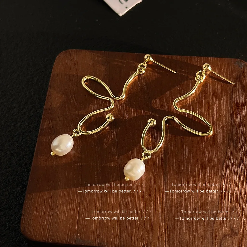 925 Freshwater Pearl Jewelry 14k Gold Plated Pearls Stud Earrings Dangle Long Drop Baroque Bride Earrings For Ladies