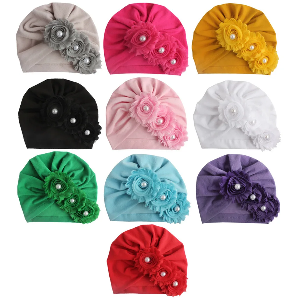 2023 Flower Cute Baby Clothes Accessories Lovely Kids Girls Toddler Turban Caps Knotted Bow Hat Infant Newborn Baby Beanies