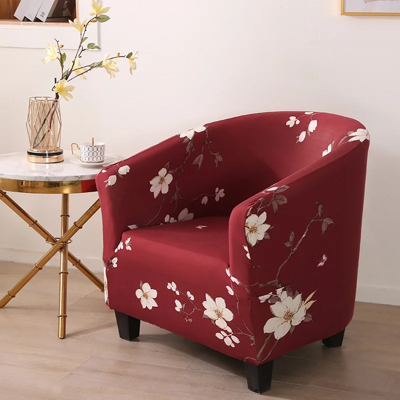 U Shape Club Chair Slipcover Stretch Armchair Covers Printed Tub Sofa Cover Spandex Couch for Bar Counter Living Room