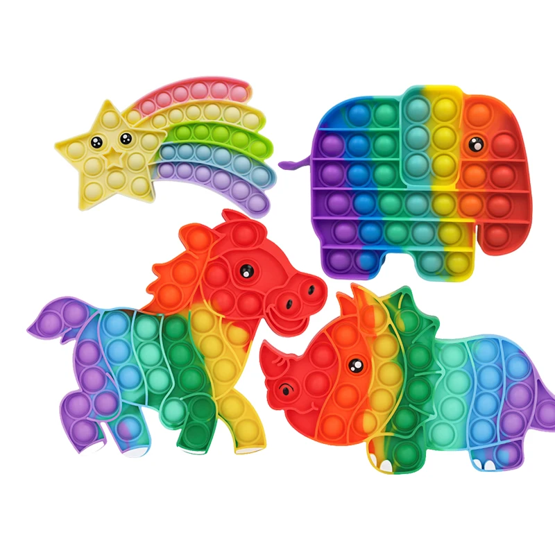 2021 New Hot Sale Rainbow Popping Anti Stress Push Pop Bubble Toys Jigsaw Puzzle Kits Simple Animal Fidget Toy Christmas Gifts