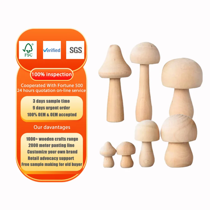 Wooden Mushroom Set 7 Pack Set of Natural Unfinished