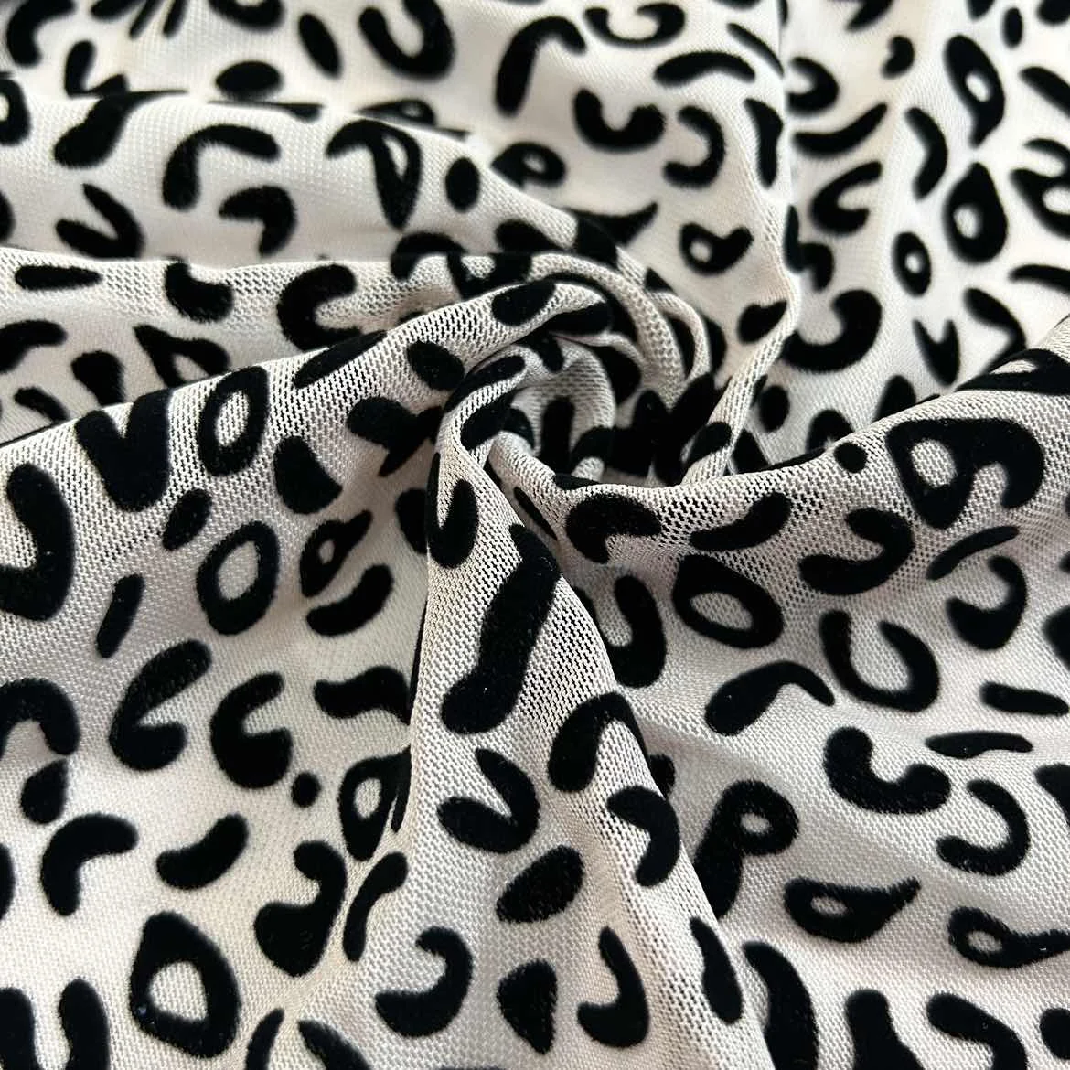 stretch flocking african lace fabric leopard print new design mesh net fabric flocking for dress