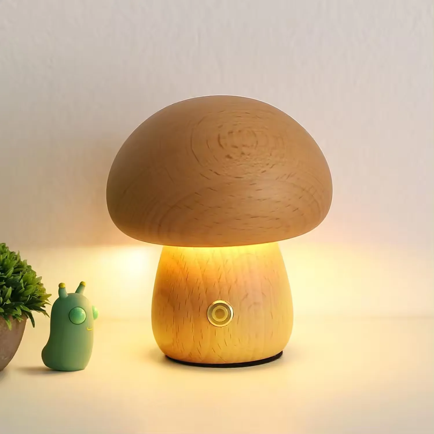 LED Wood Desk Lamp Bedroom Bedside Night Light Dimmable LED Creative Mushroom Table Lamp