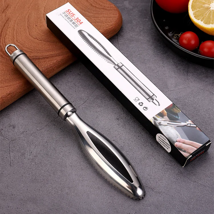 Kingwise Kitchen Gadgets Fish Scales Scraper Skin Remover Scaler Knife Clam Opener Stainless Steel 304 Fish Cleaning Scarper