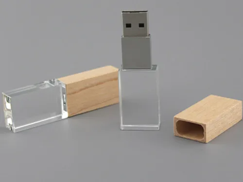 Hot Selling Custom Laser Engraved Logo USB 2.0 Promotional Gift Wooden Crystal USB Flash Drive 4GB 8GB 16GB Stick