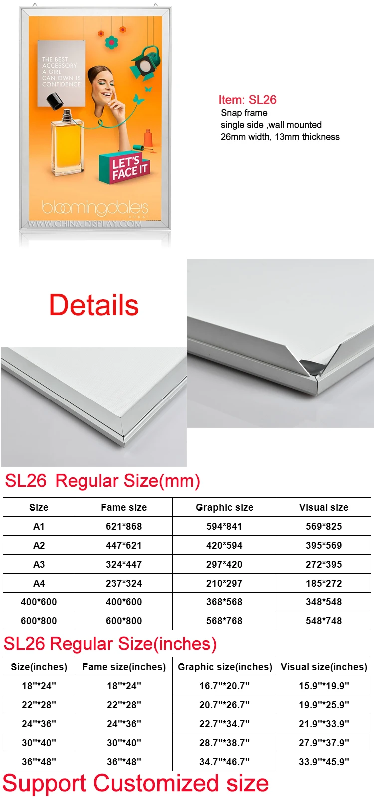 High Temperature Resistance Led Super Slim Magnetic Collage Frames Advertising Wall Poster