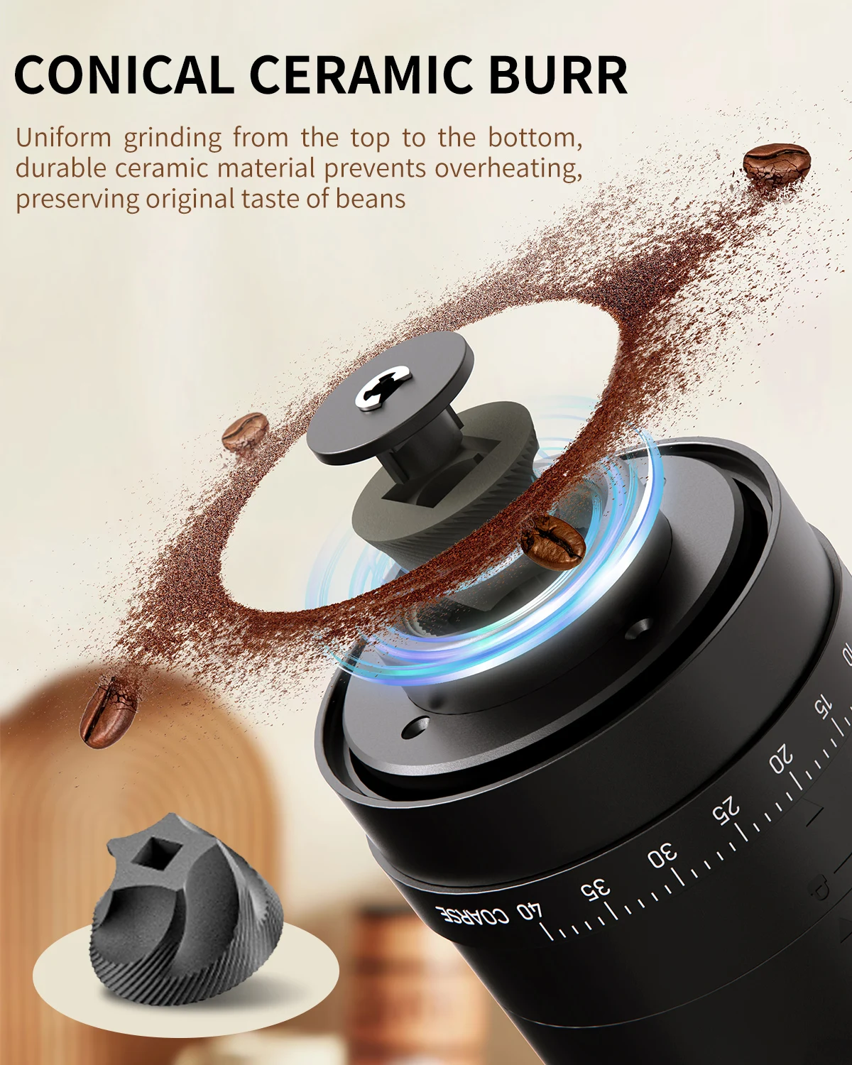 New Product External Gear Adjustment Custom Logo Coffee Bean Grinder Outdoor Home Office Use Electric Coffee Grinders