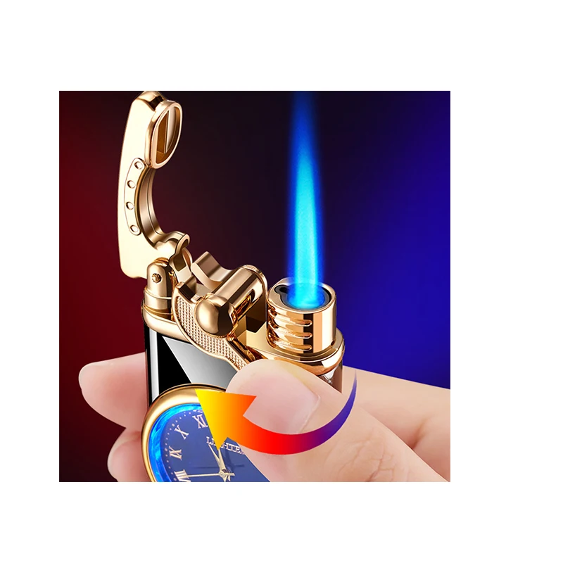 6,7 газовая зажигалка, металлическая ветрозащитная струйная зажигалка, Бутановая Зажигалка, кварцевые часы для отца, подарок на день рождения без газа