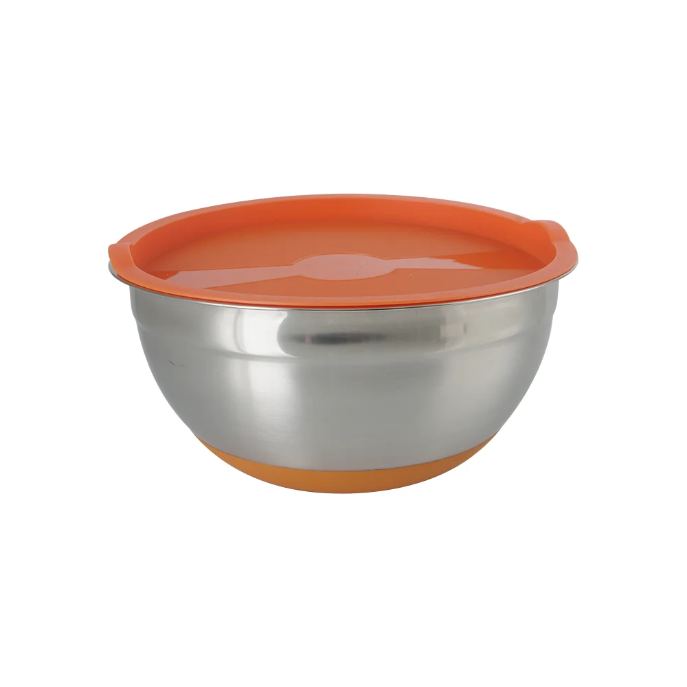Factory Direct Wholesale  Multi functional  Non-slip Silicone Salad Mixing Bowl with Lid 201 Stainless steel Nesting Salad bowl