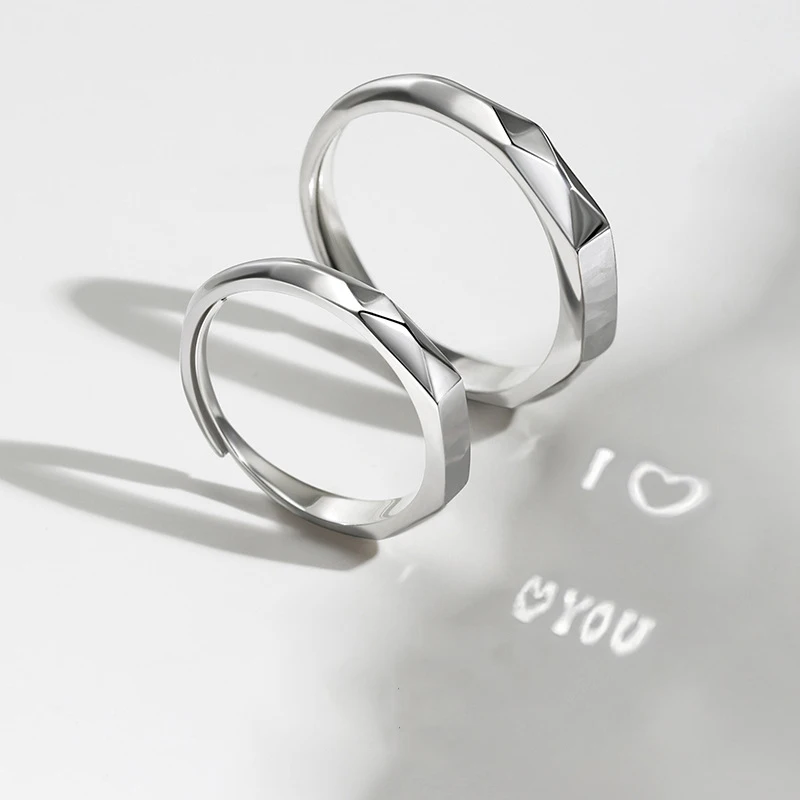 S925 Sterling Silver Projection Reflection Couple Ring Colorless Tiktok I Love You Engagement Ring