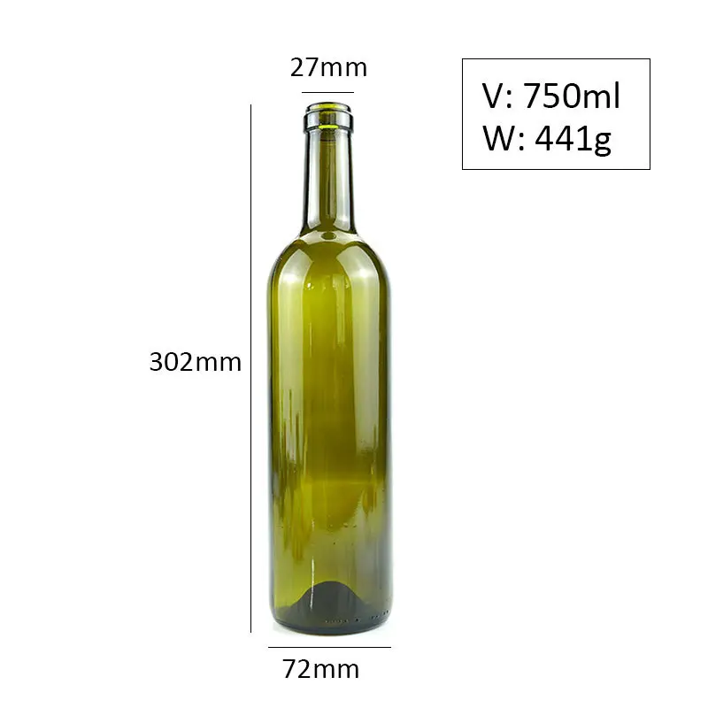 China manufacturer bulk 750ml bordeaux glass wine bottle with cork for sale