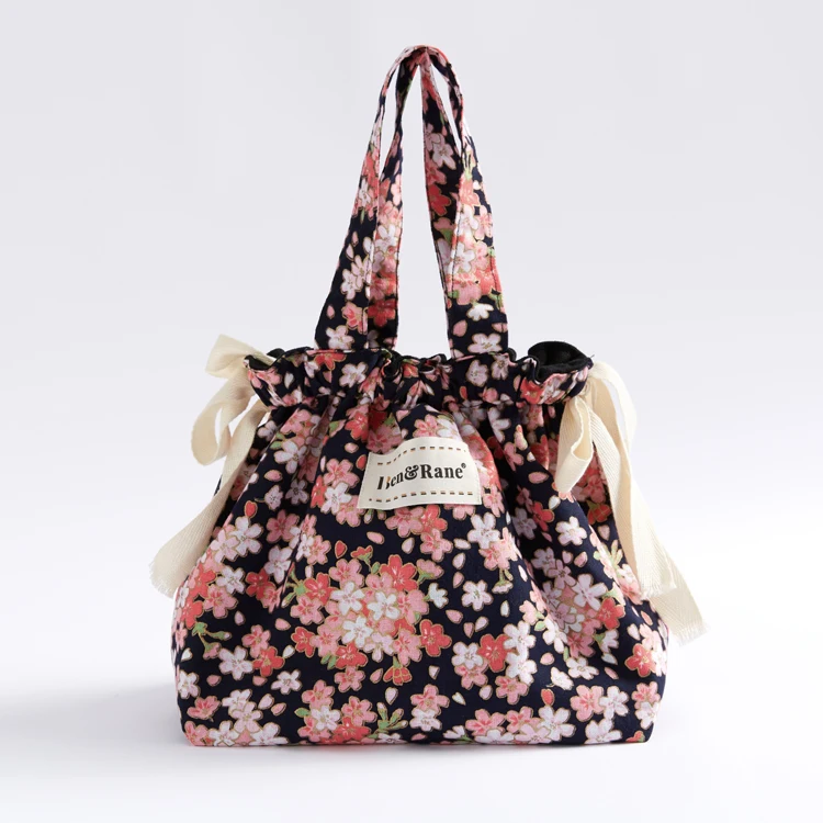 2024 Designer bags sakura floral print 100% cotton 10 oz canvas bucket bag parent-child double drawstring casual handbags