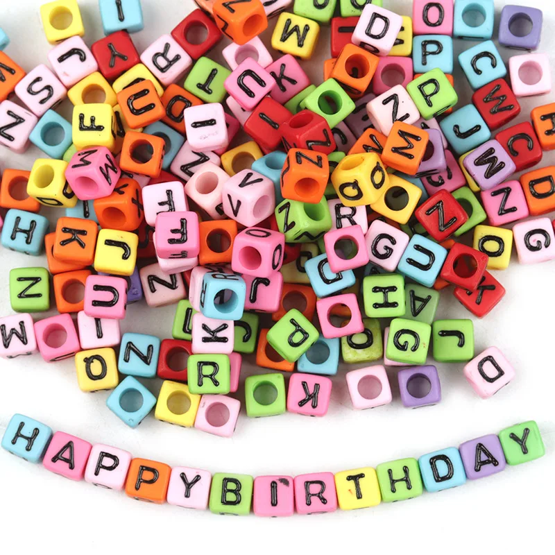 Acrylic Plastic Lucite Beads Colorful Square Round Flat A-Z Letter Alphabet Beads for DIY Handmade Craft Bracelet Earring Making