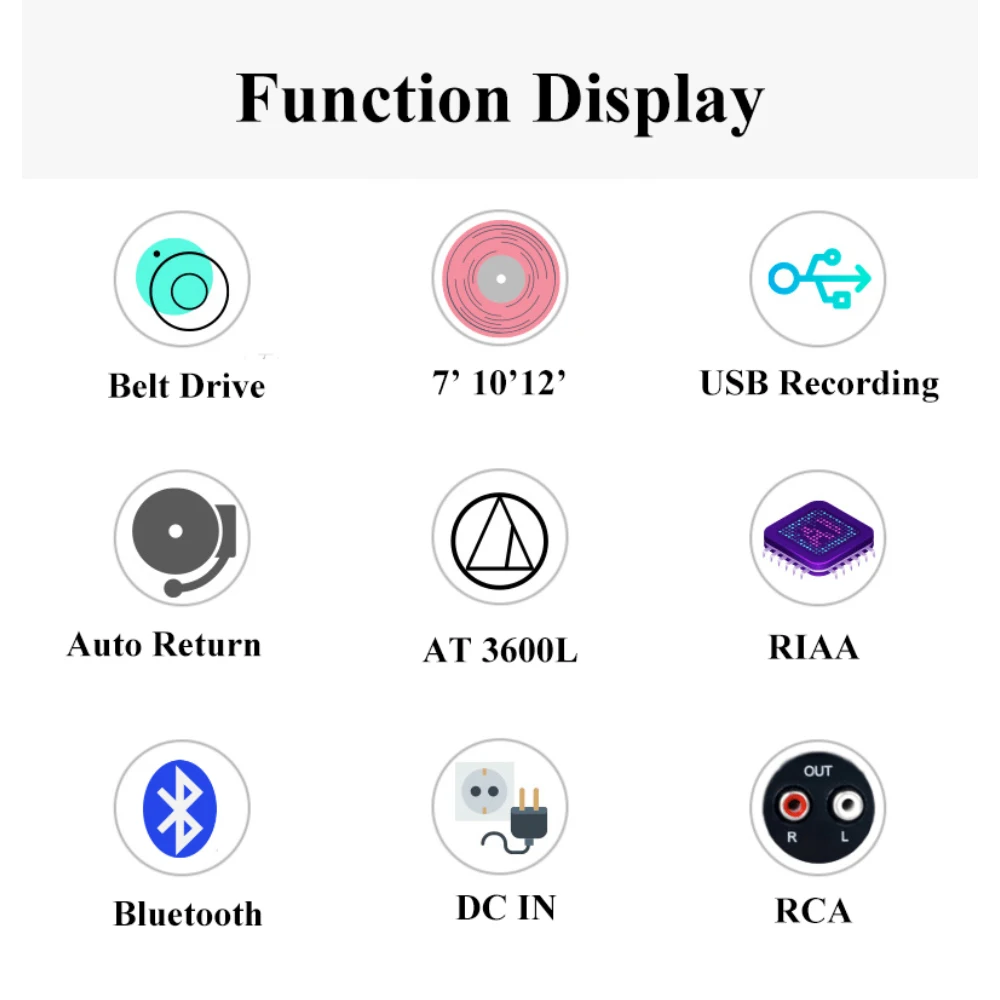 High Glossy Wireless Vinyl Record  LP Player  BT Belt-Drive Turntable with AT-3600L Magnetic Cartridge