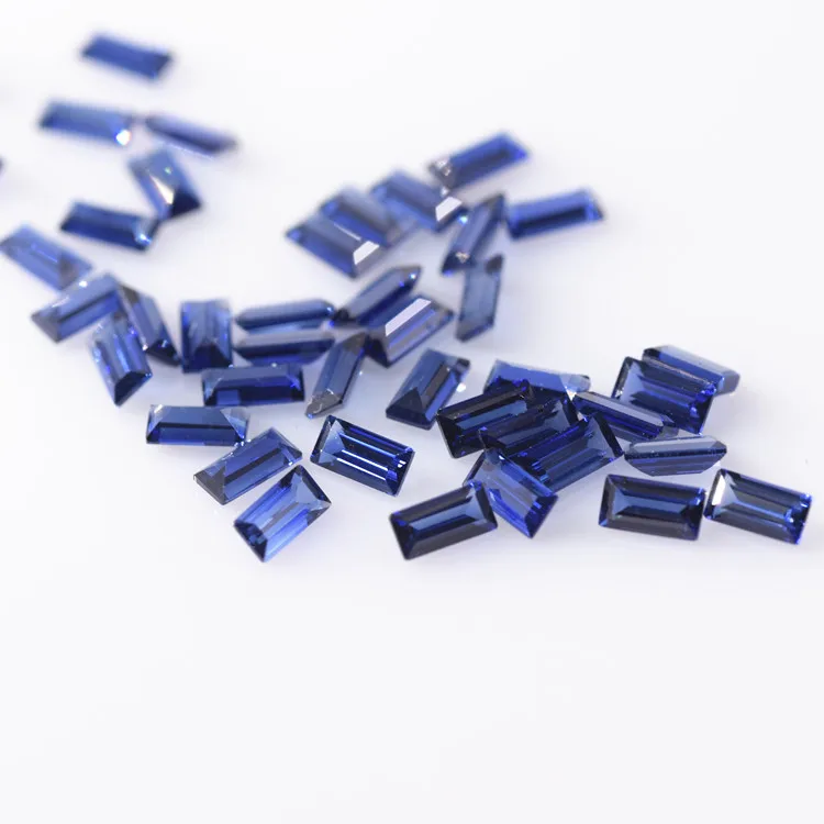 Hot sale 5A Rectangle Baguette Shape Synthetic 34# Corundum Gems Loose Sapphire Blue Gemstone