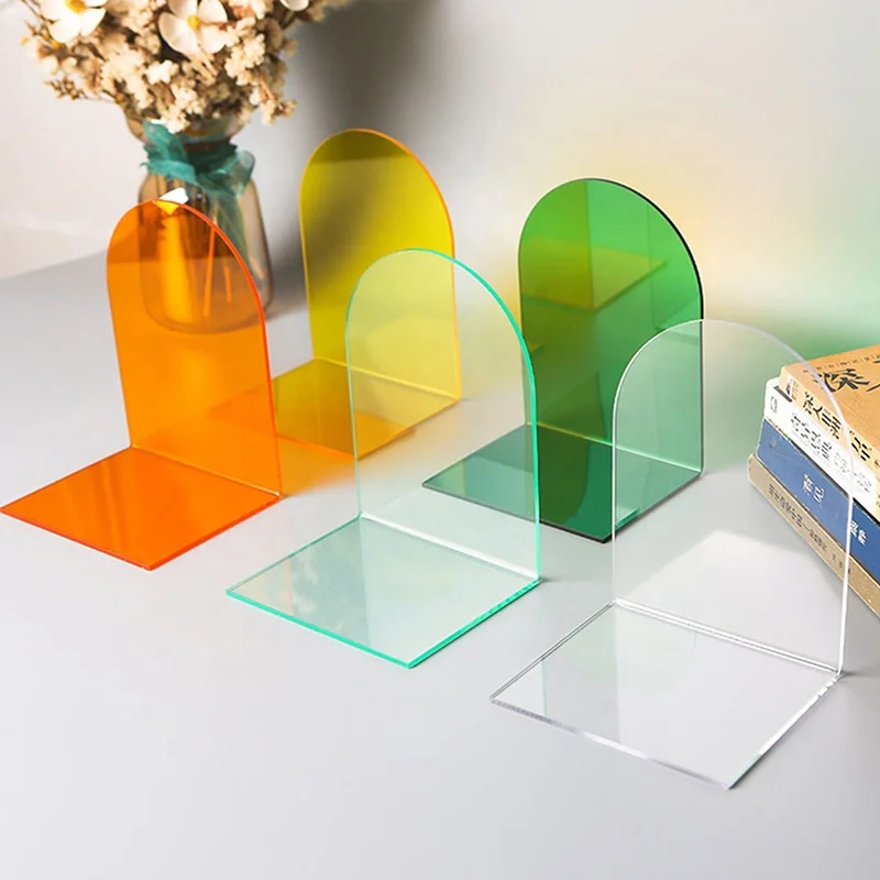 Custom Size Clear Acrylic Bookends Bookshelf Art Decor L Shaped Book Stand Holder Display for Magazine Organizer