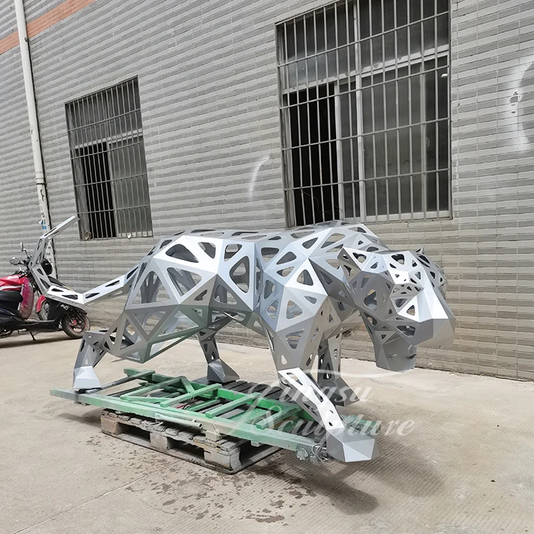 Home decor outdoor use customized section sliver color polishing stainless steel metal panther sculpture