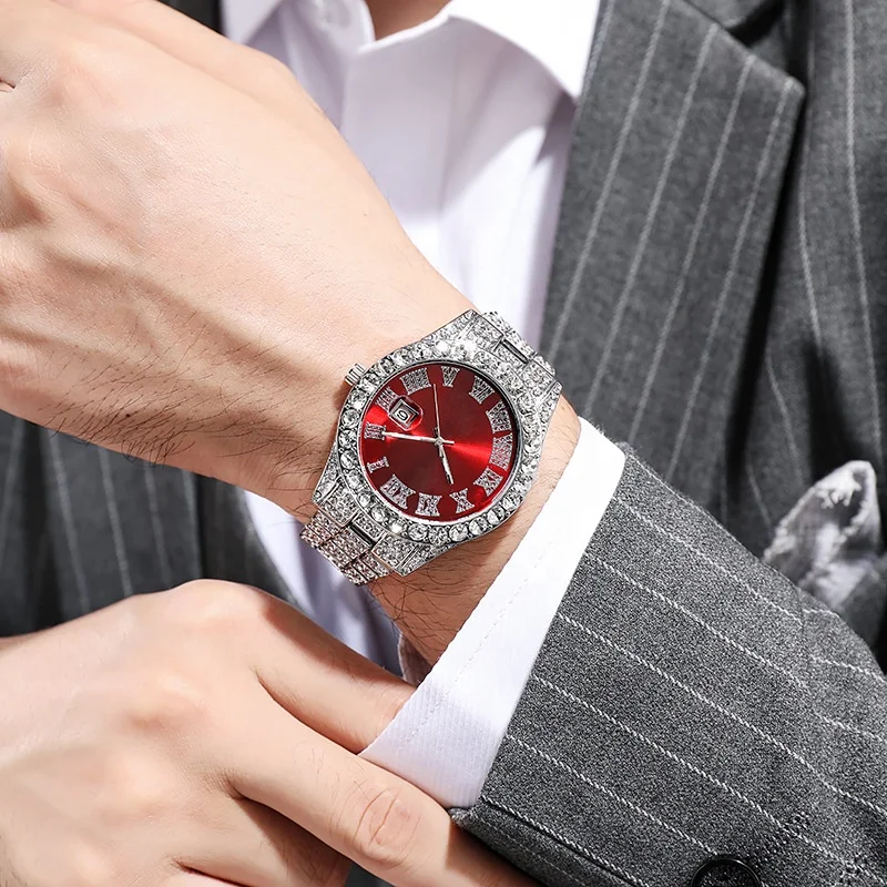 New Luxury design Hip Hop Cuban Men Quartz Watch 18k Gold Plated Stainless Steel Hiphop Bling Full Diamonds Mens Iced Out Watch