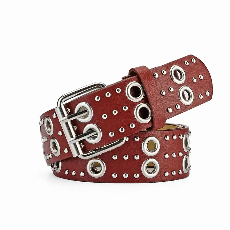 Customized Hollow Out Double Grommet Fashion PU Leather Belt Waistband Clothing Decoration Personalized Belt