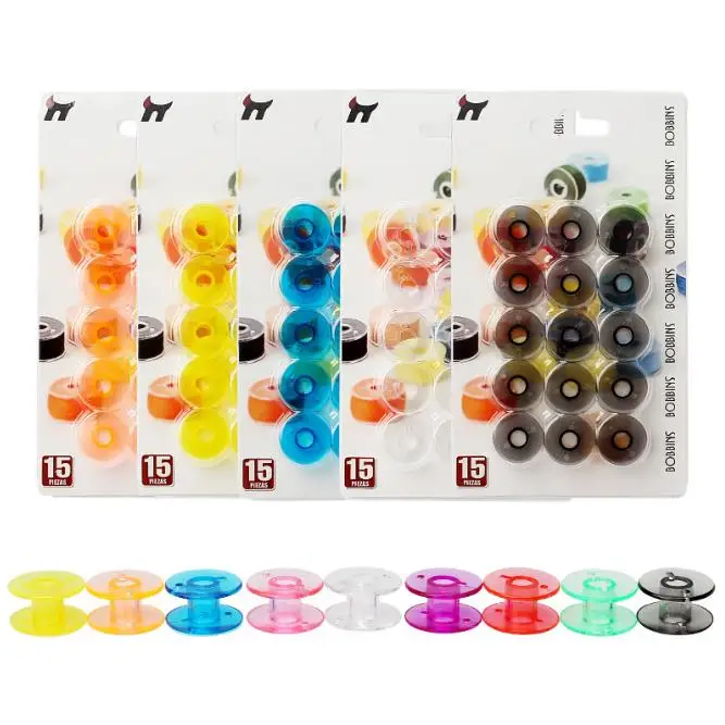High Quality 15PCS/Set Home Multi-Purpose Sewing Threads  Machine Plastic Spools Transparent Plastic Bobbin
