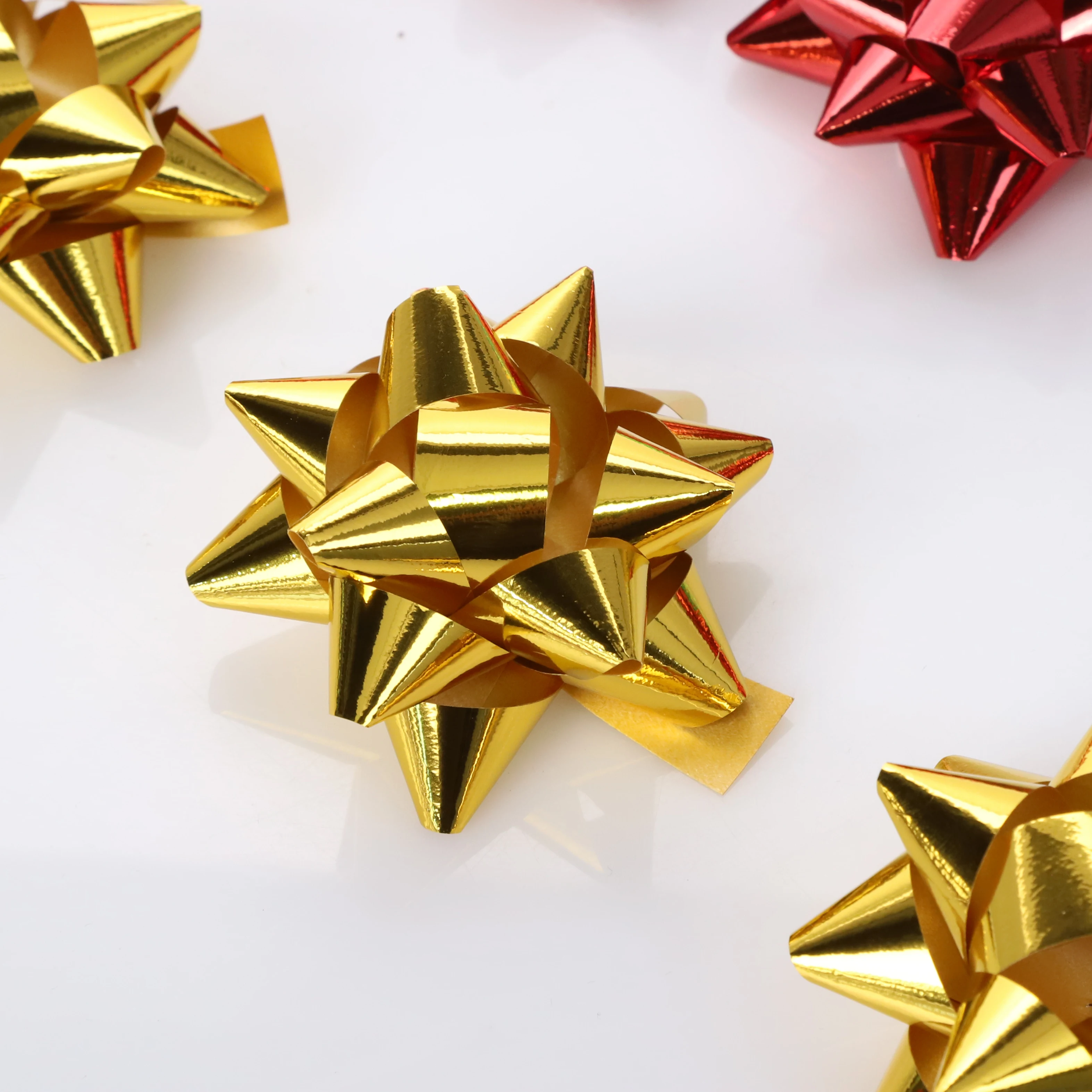 F  metallic color plastic ribbon gift wrap star bow plastic ribbon star bow for gift decoration