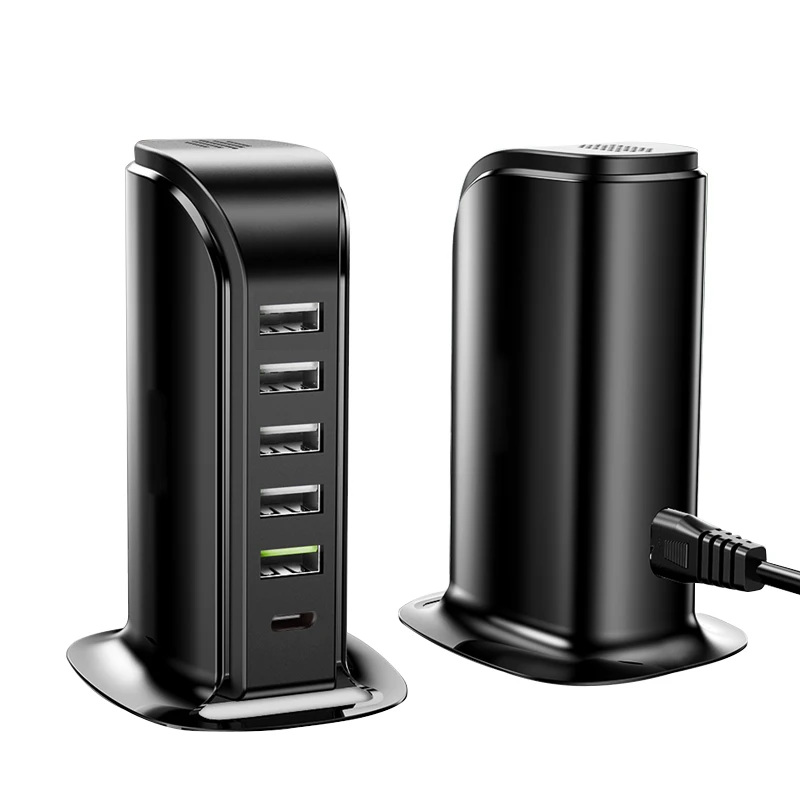 USB Charger Station 40W 6-Port Tower USB Charging Station Fast Charging Hub fit for iPhone iPad AirPod Tablets Smartphones