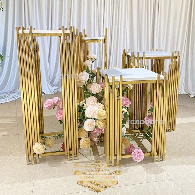 party rental used gold stainless steel wedding decoration flower stand