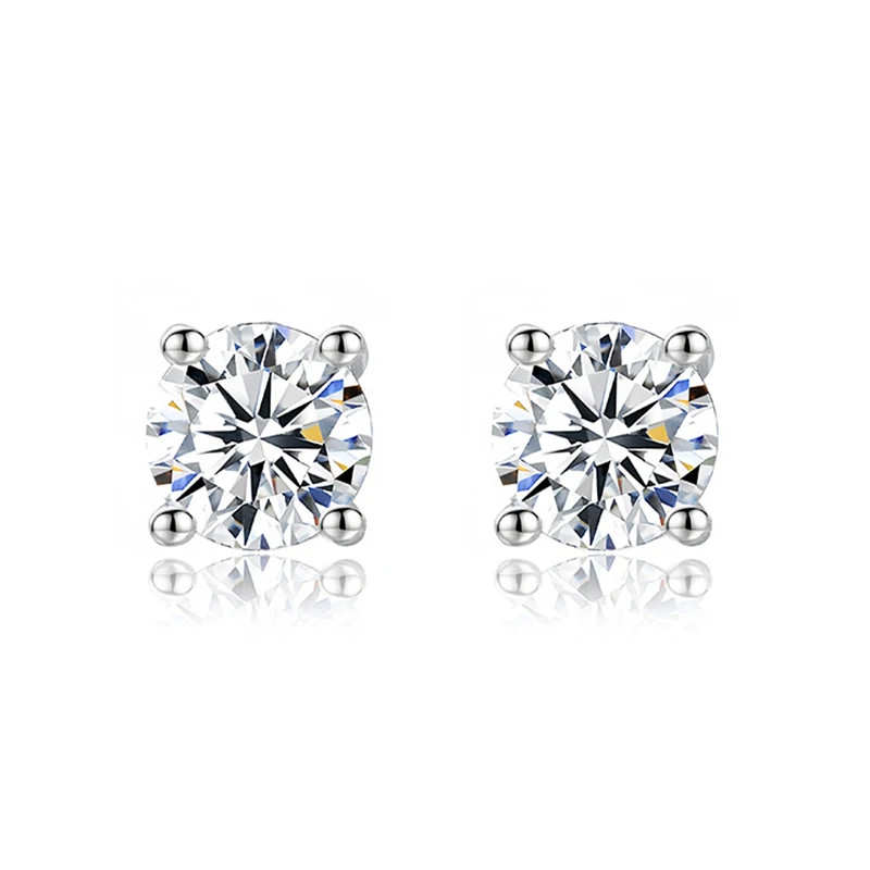 Classic Wholesale Women Four Claw Mini Earrings 925 Silver 0.2-3 Carat Black White Zircon Moissanite Stud Earrings