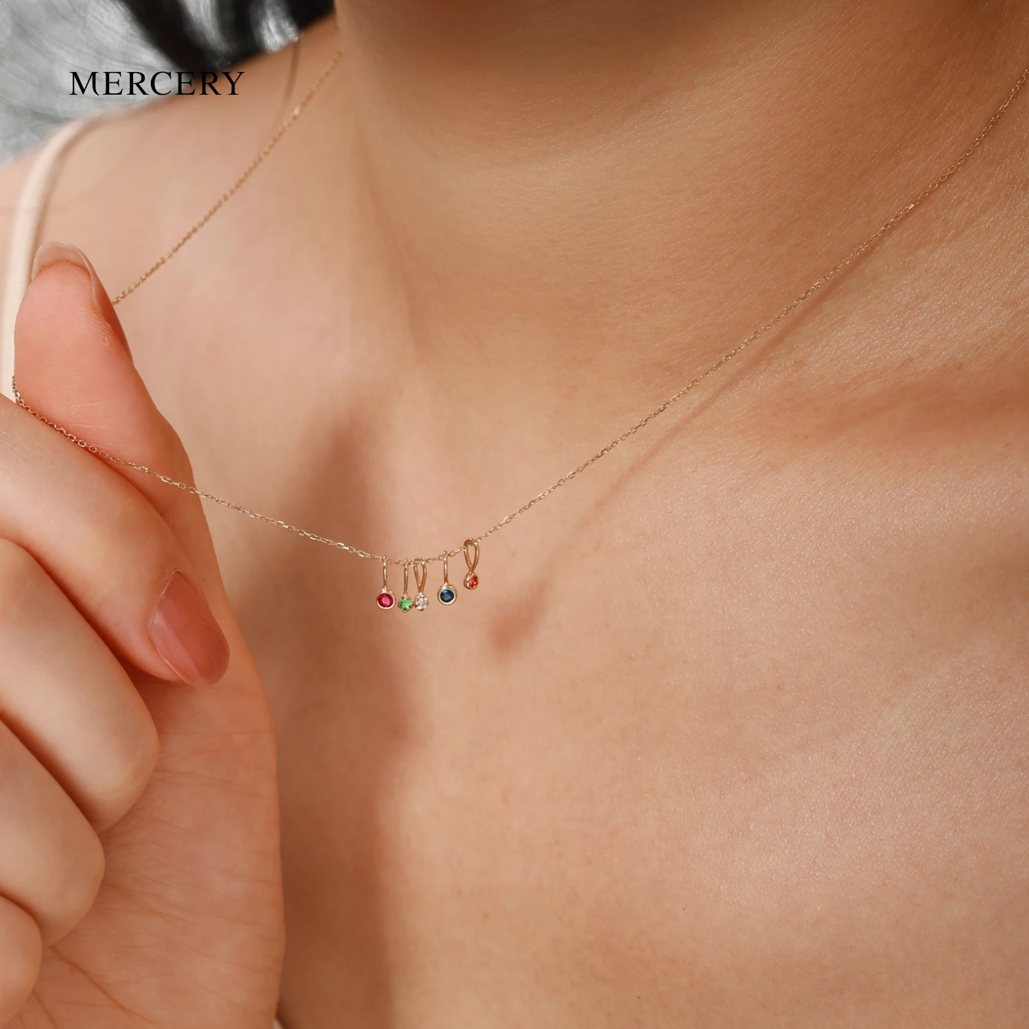 Mercery Custom Jewelry Making Accessories 14K Solid Gold Colorful Gemstone Permanent Jewellery Finding Necklace Pendant Charm