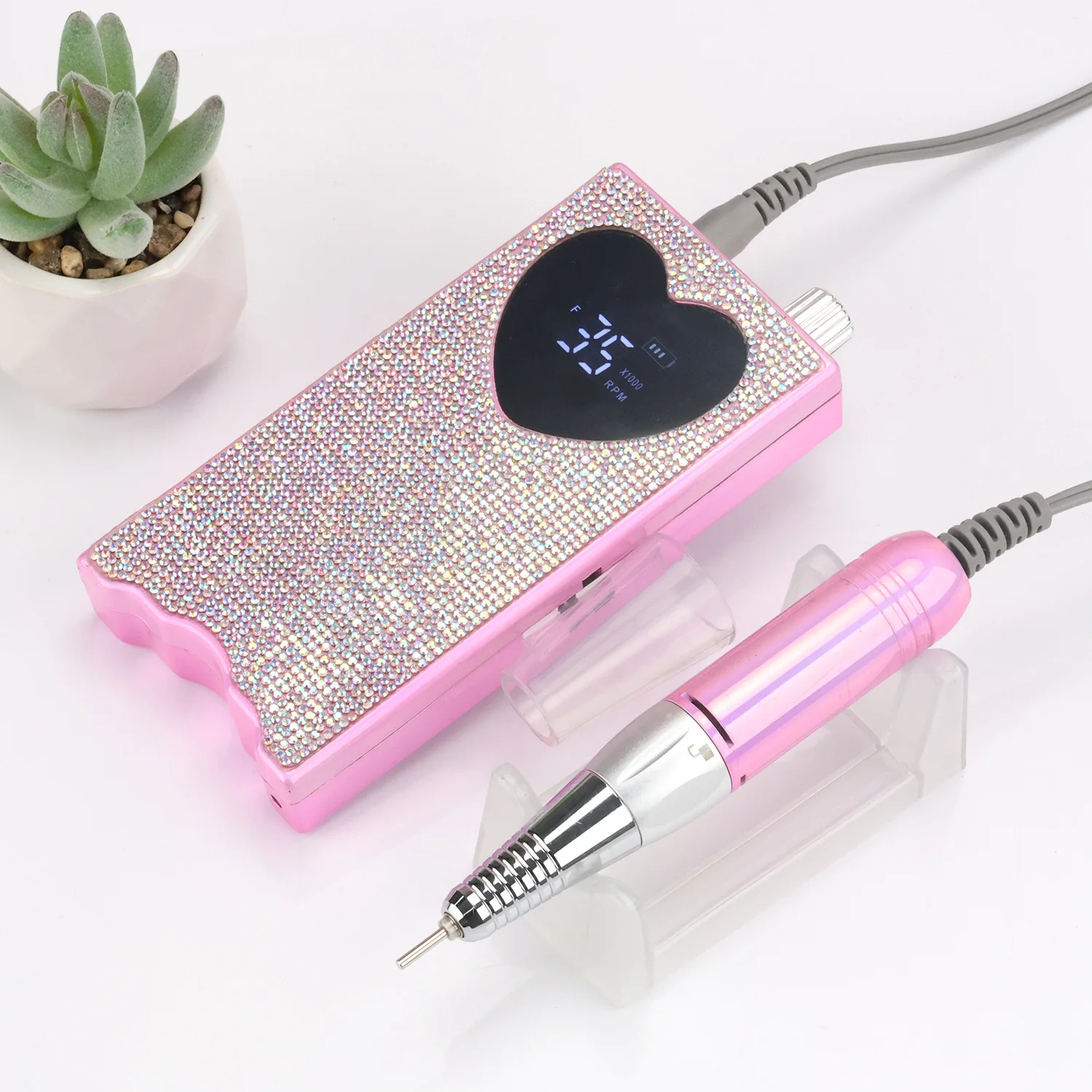 2024 Portable Wireless Electric Heart Nail Drill 35000RPM Shiny Rhinestone Rechargeable Machine Primer Pen Portable