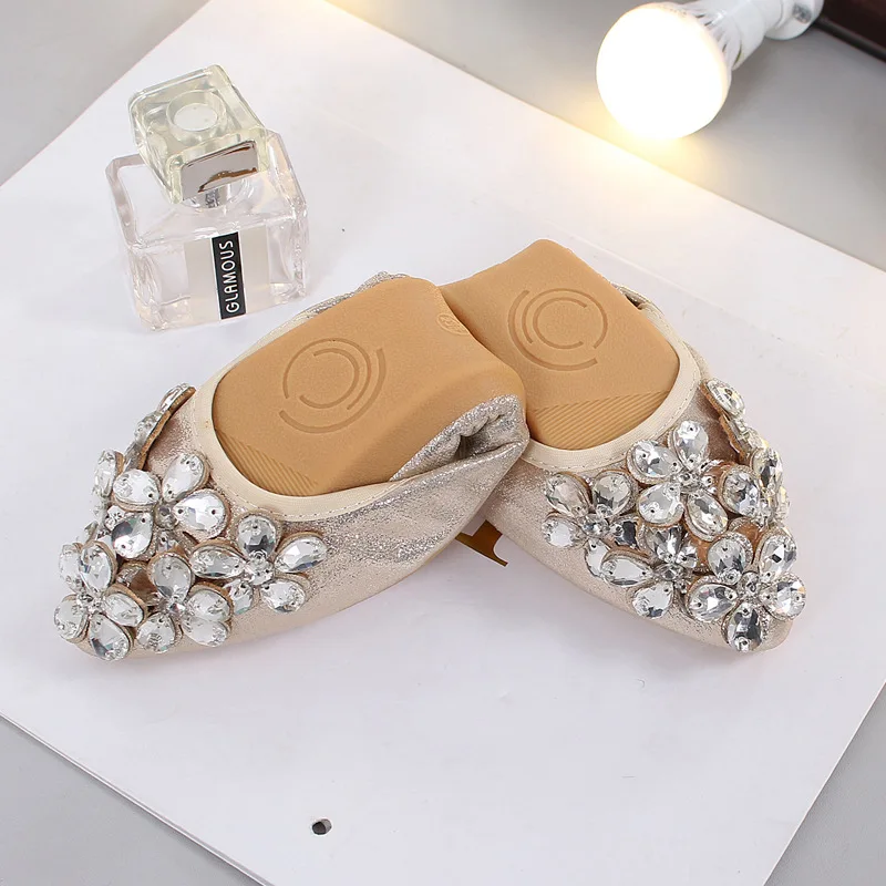 New Four Seasons Single Shoes Fashion Pointed Diamond Shoes Large Size doll shoes for women flat