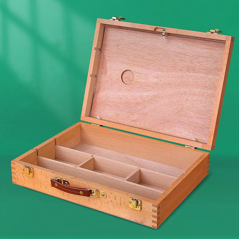 Custom Polished Wooden Portable Arts & Crafts Storage Organizer Laser Decorated round Pattern Model for Home Use Gift