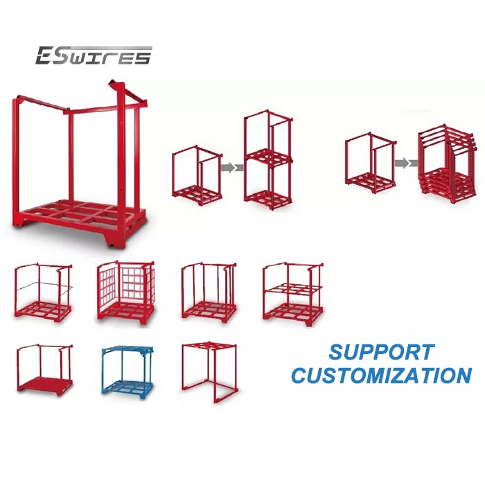 Heavy Duty Collapsible Storage Equipment Powder Coating Stacking Nest Metal Pallet Tainer