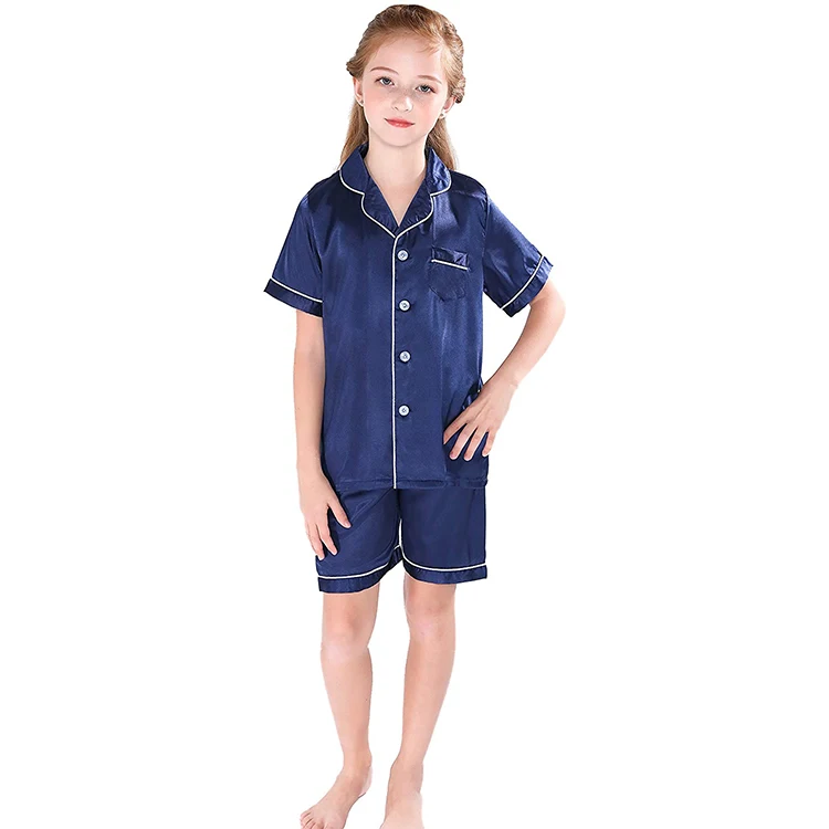 2021 children 100% mulberry silk Pyjamas set girl Short sleeve pajamas and shorts sleepwear Kids Silk Pajama