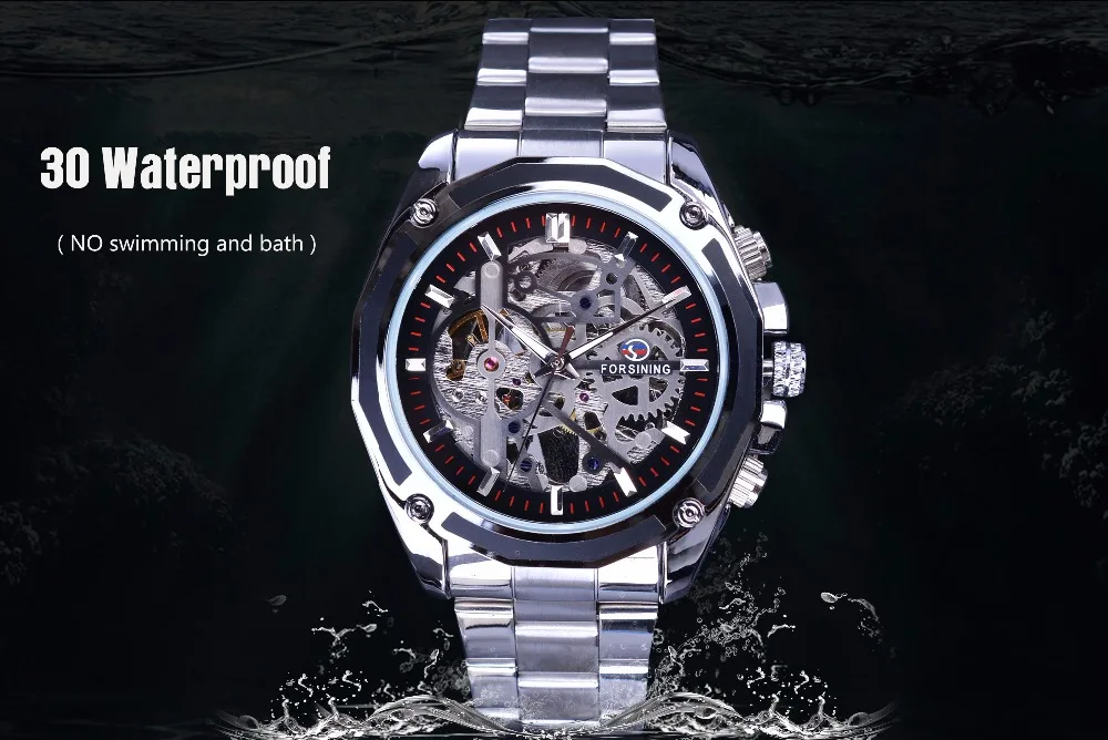 Forsining Watch Steampunk Design Fashion Business Dress Men Watch Top Brand Luxury Stainless Steel Automatic Skeleton Watch